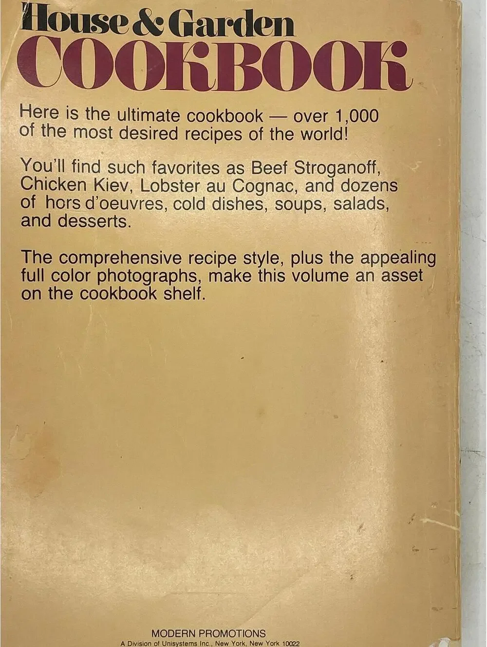 Vintage House and Garden Cookbook: James Beard, Julia Child, 1980 Edition